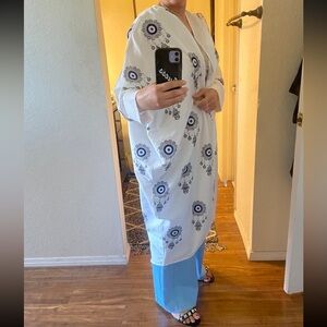 White Kimono with Blue and Black Pattern